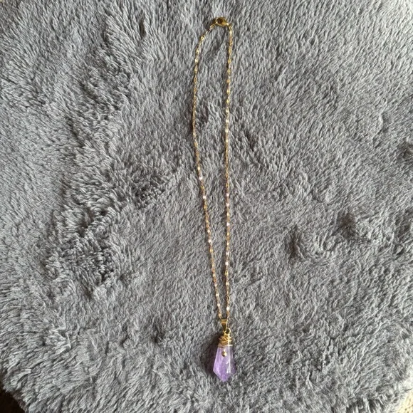 Lavender Light – Gold Amethyst Drop Necklace (16”) - Picture 3 of 5